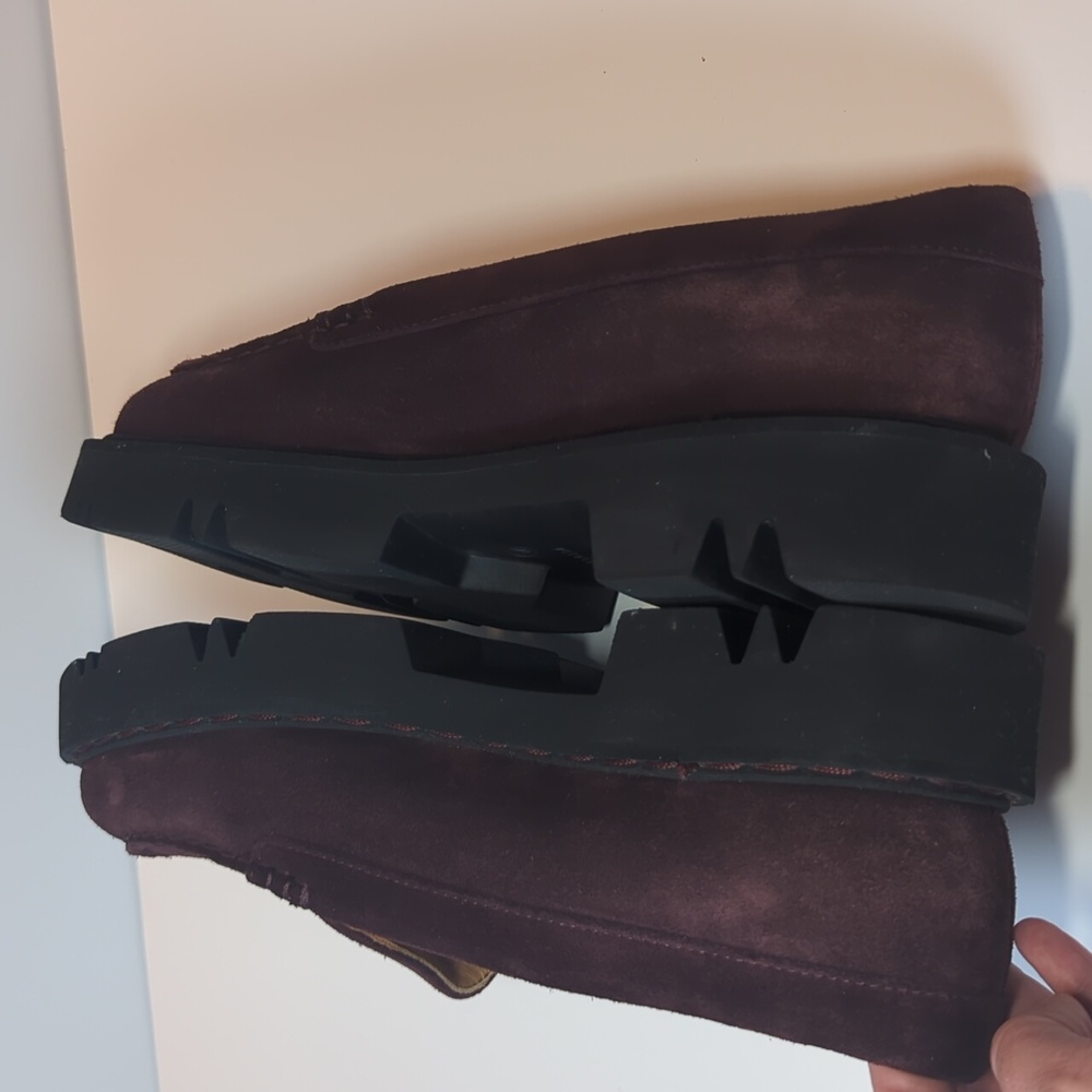 Aquatalia Suede Loafers Burgundy With Black Sole Size 9.5 - Picture 6 of 9